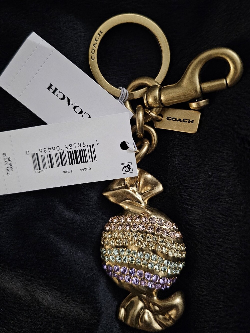 NWT Coach Candy Bag Charm Rainbow Crystal Keychain CDD09